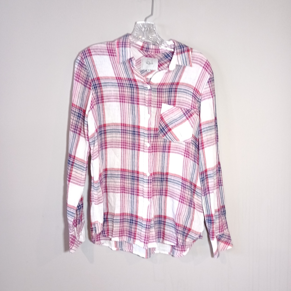 Rails Charli plaid linen Blend Button Down in fuschia & white peach Size XS ASO